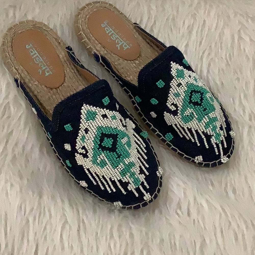 Guadalupe designs embroidered beaded slip on summer beach shoes